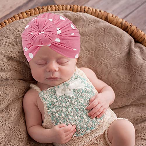 Baby Turban Hats, 4PCS Baby Girl Hats Toddler Hospital Hat Newborn Turban Headwrap Infant Turban Beanie Hat for 0-6 Months2