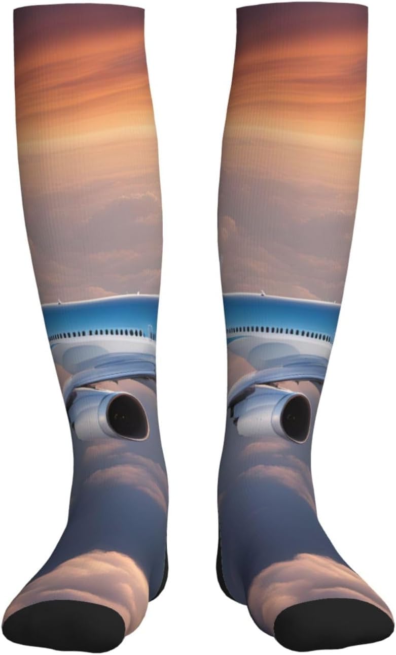 Beautiful Sky Airplane Print Compression Running Socks For Men And Women Athletic Socks For Everyday Use Socks