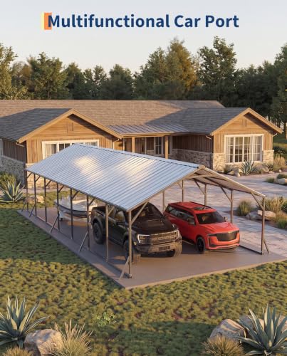 Image of GarveeLife 20'x40'x12' Metal Carport for Multiple Vehicles, Heavy Duty Car Ports, Vertical Roof Design, All-Weather Use, for Full-Size Pickup Trucks, Boats, and Tractors | Vertical Roof Design / All-Weather Use / for Full-Size Pickup Trucks, Boats, and Tractors