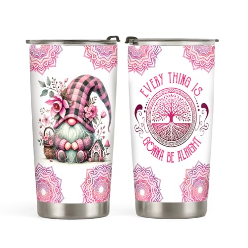 Pink Mandala Gnome Tumbler 20oz, Hippie Peace and Love Gnome, Gifts for Gnome Lovers, Hippie Mandala Gnome Tumbler Cup, Stainless Steel Double Wall Vacuum Insulated Travel Coffee Mug with Lid - D