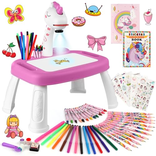 Juguetes Niñas Regalos Proyector de Pintura Infantil con 72 Patrones Proyector Infantil con Set de Pintura Pegatinas Unicornios Mesa de Pintura Infantil Regalos Unicornio Juguetes 3 4 5 6 7 años Niñas