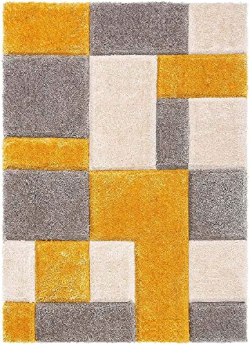 Image of Shaggy Rug for Bedroom Living Room 3X5 FEET Fluffy Plush Area Carpet with Non Slip Backing, Modern Cozy Floor Rug for Home Decor and Comfort (Yellow Grey -Box)