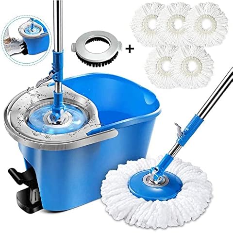 MASTERTOP 360° Spin Mop and Bucket Set, Easy Wringing, Microfibre Mop with Foot Pedal Bucket, Easy Wringing, Mop for Cleaning Floors, Comes With 5 Reusable Mop Refills (Blue) Cover