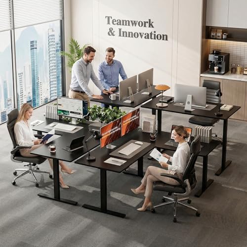Image of Grandder 63 x 55 Inch L Shaped Standing Desk, Electric Height Adjustable Corner Stand Up Desk, Sit Stand Corner Table Home Office Table, Black Top Black Frame
