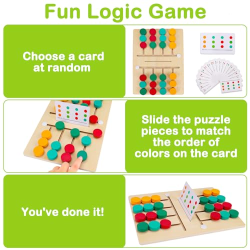 AugToy Montessori Color Matching Learning Toys Sliding Puzzle for Kids 3 4 5 6 7 Years Old Preschool Logic Game Brain Teasers Boys Girls 2 Players Educational Wooden Toddler Travel Toys Gifts - Image 3