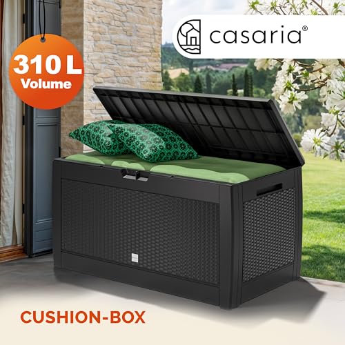 CASARIA® 310L Plastic Garden Storage Box | Rolling Wheels | Outdoor Cushion Patio Deck Box | Side Carry Handles | Lockable | Weather Resistant | 119x48x60cm | Rattan Effect | Anthracite - 3