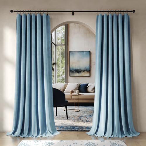 Image of Beauoop Lake Blue Velvet Curtains 84 Inches Long 2 Panels for Bedroom Living Room Soft Luxury Room Darkening Thermal Insulated Soundproof Rod Pocket Window Treatments Drapes, 52X84 Set of 2