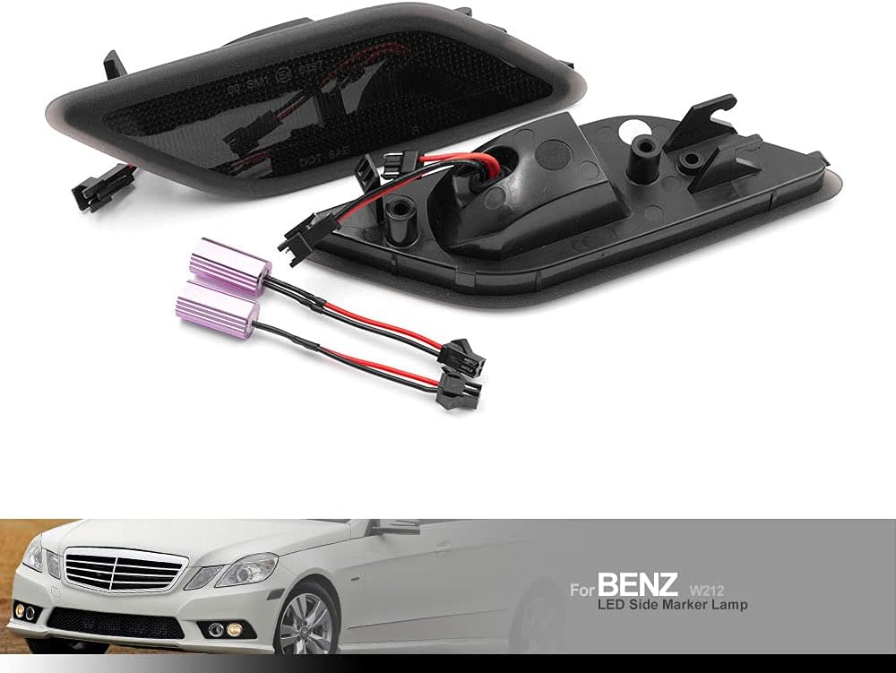 NJSBYL Smoke Lens White LED Side Marker Light Kits for Mercedes Benz W212 E-Class Pre-LCI E350 E550 E63 AMG 2010 2011 2012 2013 Sedan/Wagon Front Bumper Turn Signal Sidemarker Lamps Replacements