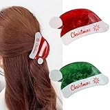 2Pcs Christmas Hair Claw Clips Red Green Santa Hat Hair Clips Medium Size Nonslip Shark Jaw Clips Christmas Acrylic Hair Clip Cute Hair Accessories for Women Xmas Party Hair Supplies