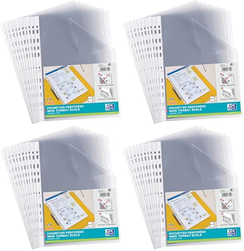 Pochettes perforées 24x32 cm Elba en polypropylène transparent pour grand classeur lot de 4