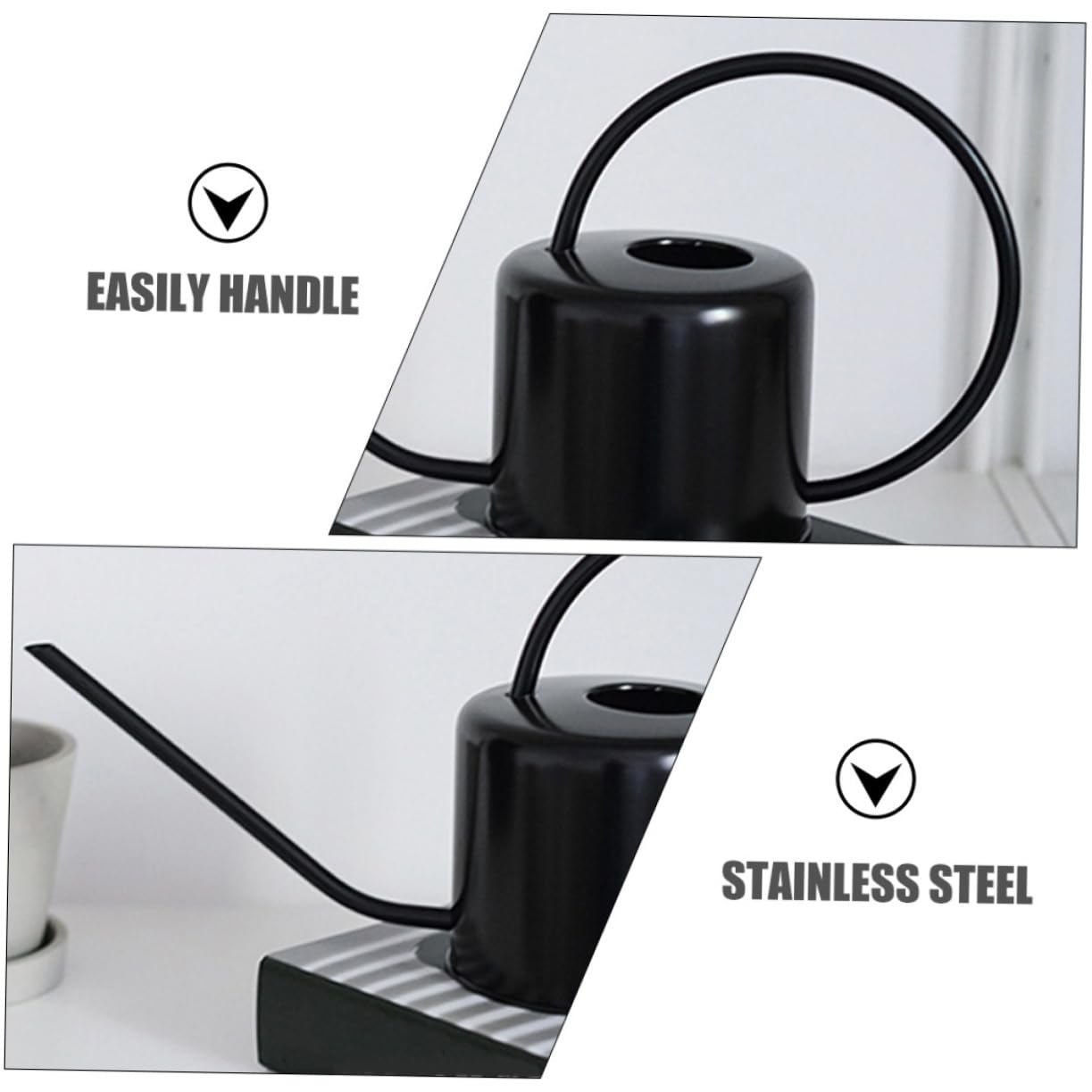TOYANDONA Regadera Mango Ergonómico y Diseño Ligero de 1,3 L de Acero Inoxidable para Riego de Plantas Interiores y Exteriores