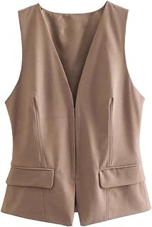 REHJJDFD Women's Solid Color Flap Pocket Sleeveless Vest Retro Metal Hook Fit Versatile Chic Top Coat