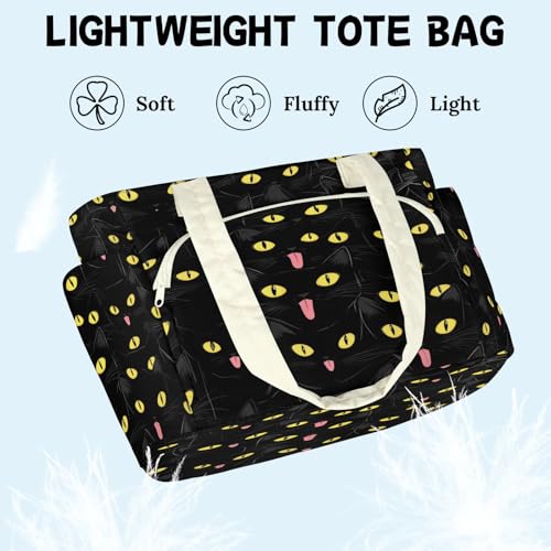 Sac cabas chat noir en textile matelassé grand format - 6