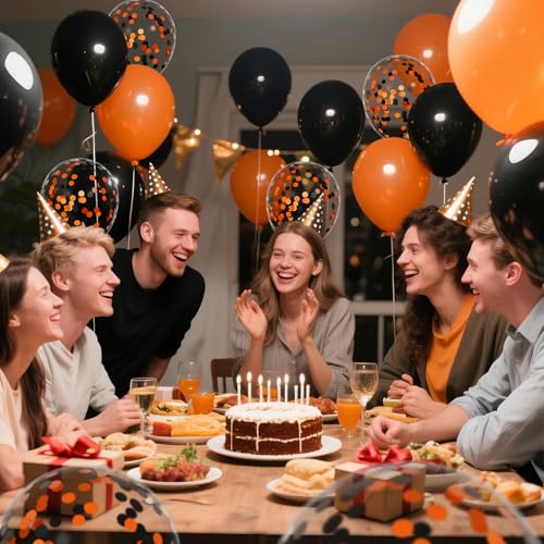68Pcs Black and Orange Balloons, Halloween Balloon 12 inch Confetti Ballons Orange Latex Balloon Set with Ribbons for Birthday Halloween Graduation Spooky Party Decorations. - Image 7