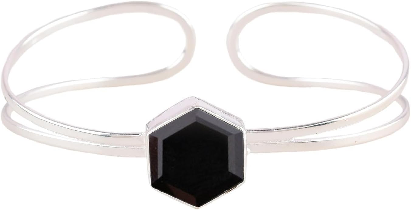 Moss Agate Cuff Bangle 925 Sterling Silver Bangle Handmade Gemstone Bracelet Hexagon Moss Agate Bracelet Stackable Silver Bangle Moss Agate Silver Jewelry Gift For Her