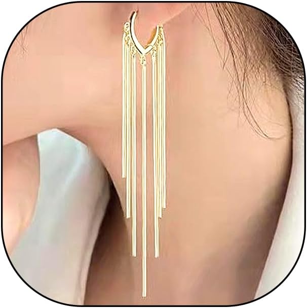 14K Gold Long Tassel Drop Dangle Earrings for Women Shining Chandelier Fringe Hoop Earrings Classic Valentine's Day Anniversary Jewelry Gifts