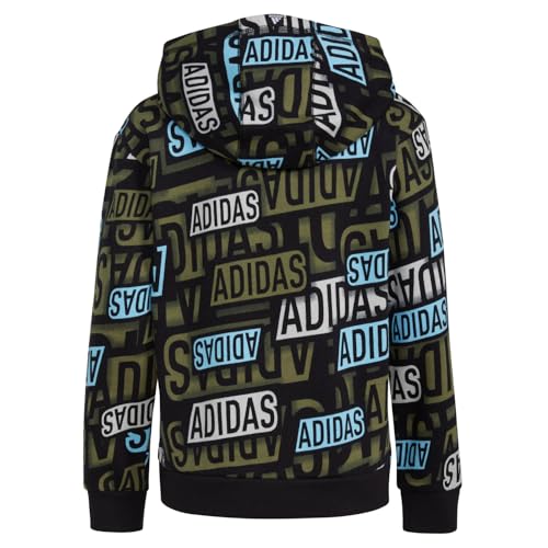 adidas boys Active Sport Athletic Pullover Hooded Sweatshirt, Black with Aqua Brand, X-Large2