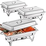 Mophorn 3 Packs Stainless Steel Chafing Dishes 9.5 Quart Rectangular Chafer Complete Set with...