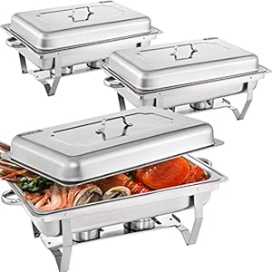 VEVOR 3 x ovenschotels van roestvrij staal 9 l, buffetten voor verwarmingswater, marie, ideaal voor buffets hotel…