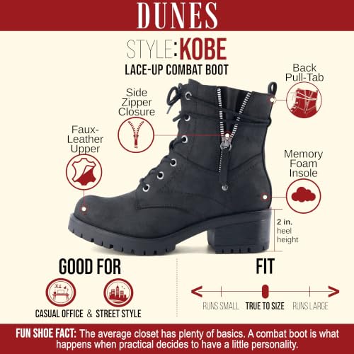 Image of Dunes Women's Kobe Heeled Combat Boots - Lace-Up with Side Zipper, Memory Foam Insoles, Faux Fur Lining, Vegan Nubuck Leather, Wide Widths Available