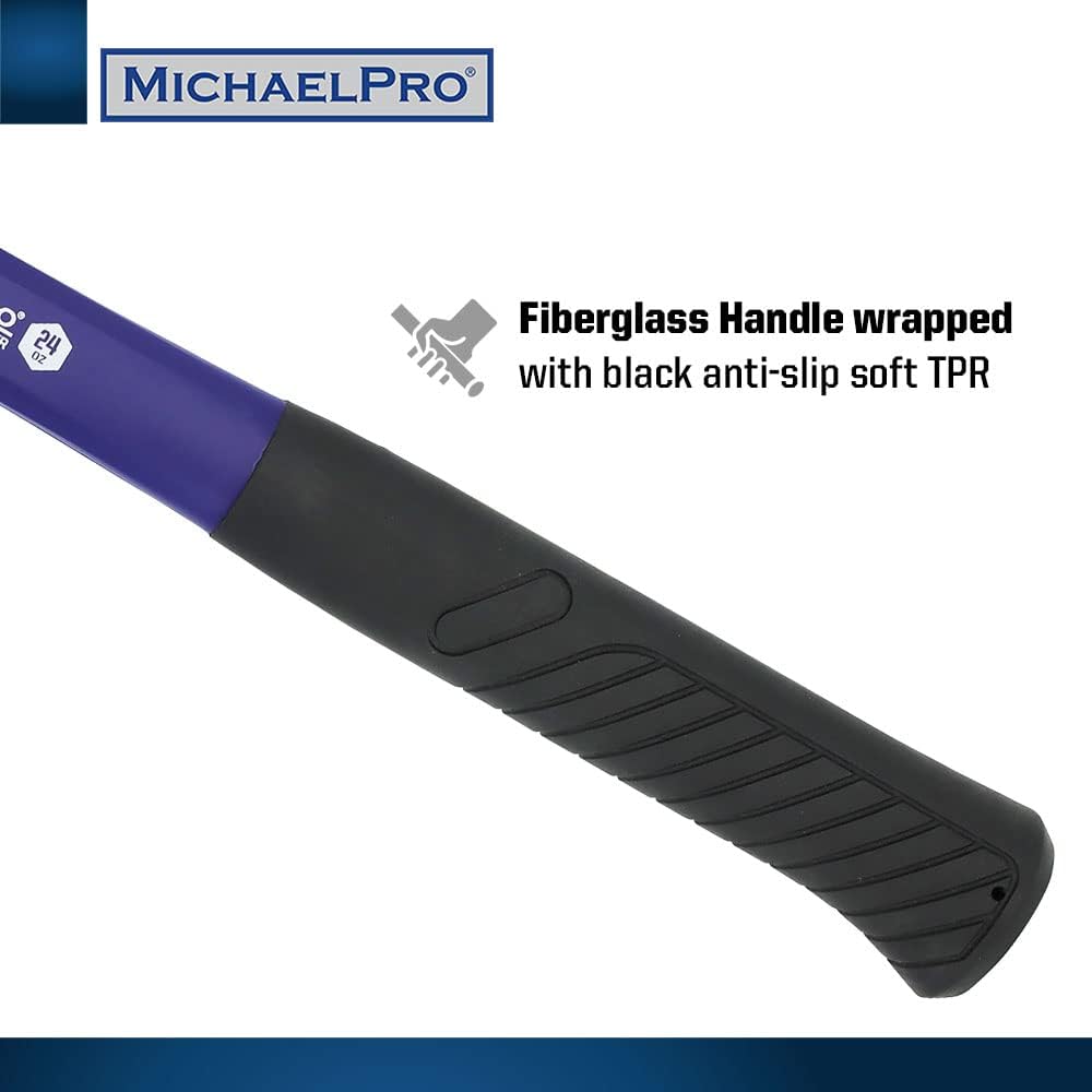 MichaelPro 24oz Ball Peen Hammer, Premium Forged Steel, Fiberglass Handle, Shock Resistant and Well-Balanced for a Comfortable Grip, Rust and Corrosion Proof - MP004008