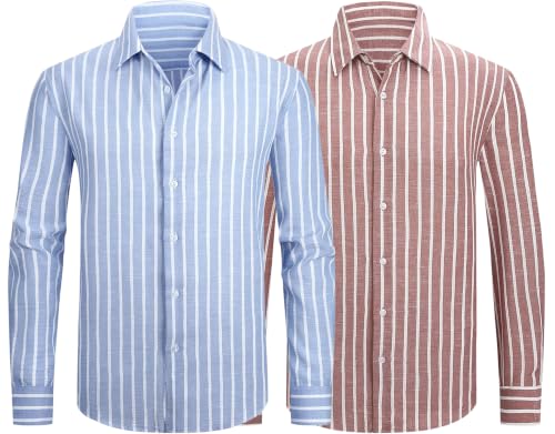 Image of Zombom Men's Regular Fit Vertical Striped Casual Shirt | Full Sleeve Cotton Blend Shirt for Men | Slim Fit Stylish Party