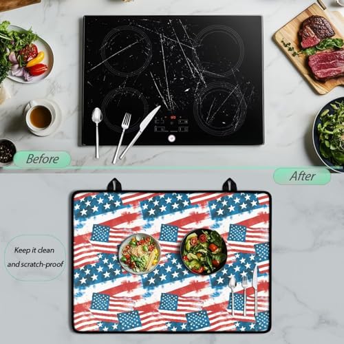 Image of Poceacles 4th of July Patriotic Glass Stove Top Cover Stove Burner Cover Multipurpose Rubber Desk Saver Pad Washer Dryer Top Mat for Counter Top, American Flag Stars and Stripes