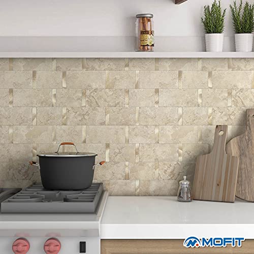 M MOFIT Metro Fliesen Selbstklebend Küche,Marmor Selbstklebend Wandfliesen Metall Fliesenaufkleber Bad Wasserdicht Hitzebeständig Große Fliesen Wand(5 Matte,Rostiges Beige)