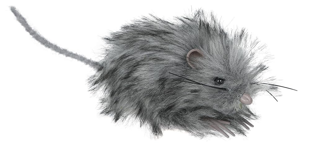 FIESTAS GUIRCA | Grey Fluffy Halloween Mouse (4.3 in) - Animal and Insect Decorations for Parties and Celebrations - Ideal for Spooky Environments and Scary Scenes - Grey