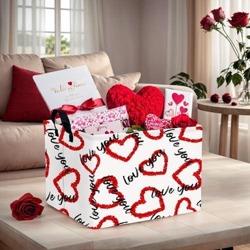 Image of Valentine's Day Basket Gift for Empty Cute Heart Large Storage Bin for Kid and Baby Room Decor (Love You Red Love)