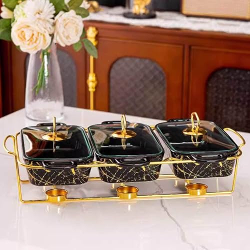 3 x 0,9 QT Keramik-Chafing Dish Buffet-Set – 3-in-1 Warmhalteschalen für Lebensmittel – Glasdeckel Chafer und Buffetwärmer Sets für Geburtstag, Hochzeit – ideal für Buffet-Service – Bild 7
