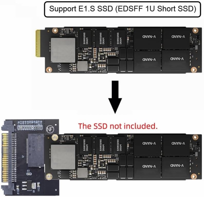 CY Adapter U.2 SFF-8639 Host Adapter to NVMe Ruler 1U GEN-Z 1C 4X EDSFF Short SSD P4511 E1.S Carrier Adapter, BLACK, SF-072-1C-HX