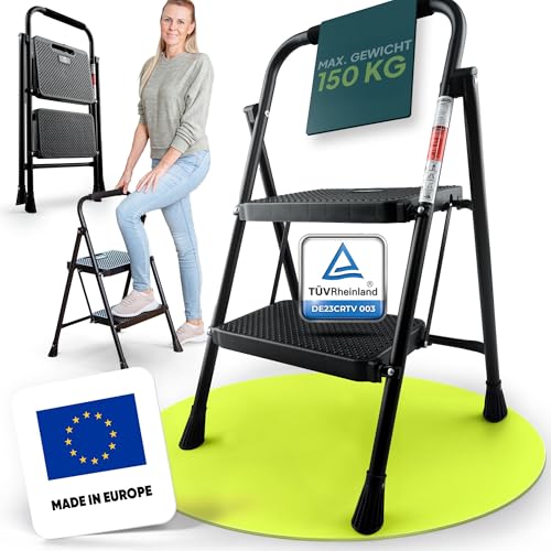uandu Stufenleiter klein – Haushaltsleiter für Zuhause, Küche & Garten | Trittleiter, Stehleiter, Klappleiter | TÜV-zertifizierte Leiter, klappbar & platzsparend
