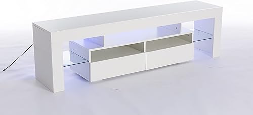 Miniatura 6 de Soporte de TV con luces LED de 16 colores, consola multimedia con cajón y estante abierto de vidrio para TV de 60/65/70 pulgadas, centro de
