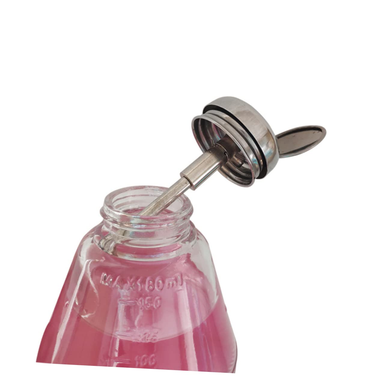 SOLUSTRE 1pc 180ml Drop-shaped Glass Nail Polish Remover Press Bottle Refillable Pump Top Easy Dispenser for Liquid Storage