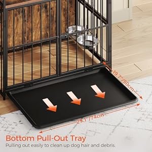 Dog Crate Furniture with Storage, 31.5″ Heavy Duty Dog Kennel with Bowls & Removable Tray, Wooden Dog Cage End Table for Small/Medium Dogs, Chew-Resistant, Rustic Brown DCHR10801