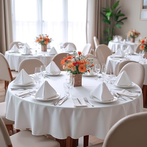 Image of sancua White Round Tablecloths 70 Inch (Fit 20-58 Inch Tables), 6 Pack