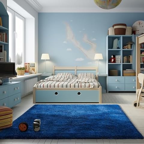 Ophanie Navy Blue Rug, Boys Rugs for Bedroom 4x6 Carpet Nursery Aesthetic, Kids Playroom Home Decor Cover