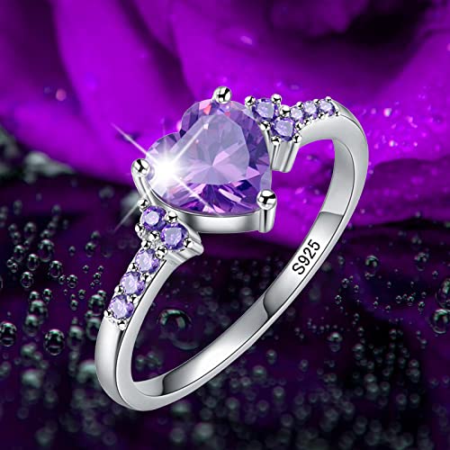 925 Sterling Silver Heart Ring for Women, Heart Band Dainty Engagement Ring Promise Wedding Rings Jewelry (Purple Heart, 8)3