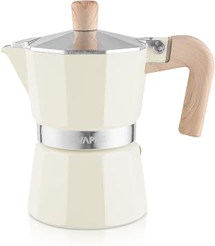 Sivaphe Stovetop Coffee Maker 150ml/3 Cups, Aluminium Moka Pot Italian Espresso Maker with Heat-Resistant Handle, White