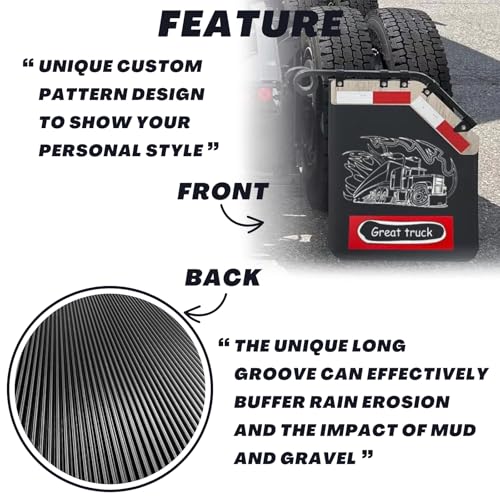 Image of 2PCS Angled 24 inch x 30 inch Mud Flaps Splash Guard with Great Truck Pattern Replacement for Semi Truck Trailer Heavy Duty 1 /5 inch Thick Polymer + PE