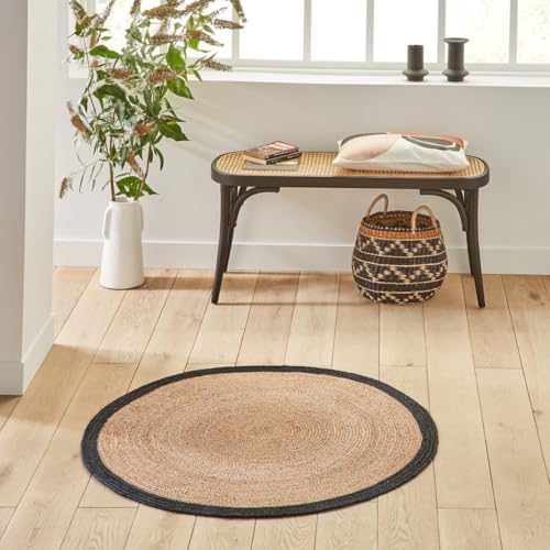 Jaipur Handloom Natural Fiber Black Border Round Jute Rug, Handwoven Round Area Rug Braided Round Rug for Farmhouse, Living Room, Dining Room, Kitchen (11 Feet Round (132 x 132 Inches))