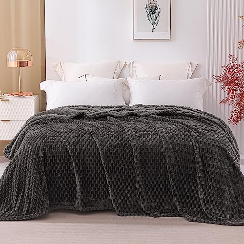 Exclusivo Mezcla Double Size Flannel Fleece Blanket, 230x168 CM Stylish Jacquard Velvet Plush Blanket for Bed, Cozy, Warm, Lightweight and Decorative Dark Grey Blanket