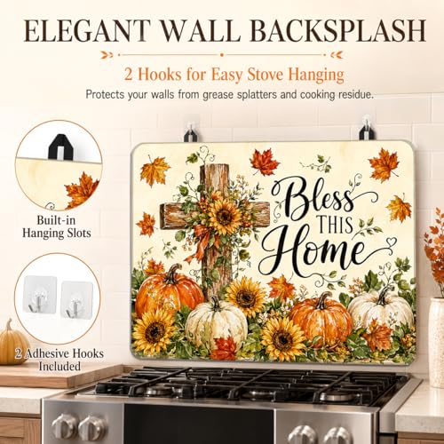 Image of Stove Top Cover for Electric Stove 28 inchx 20 inch, Fall Pumpkins Sunflowers Rustic Harvest Glass Top Stove Cover Protector, Glass Cooktop Covers, Kitchen Flat Electric Stove Top Covers