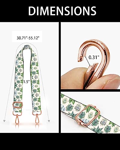 Image of Purse Straps Rose Gold Buckles Wide Shoulder Strap,Fashion Adjustable Replacement Belt for Crossbody Canvas Bag Handbag(watercolor leaf succulent flower)
