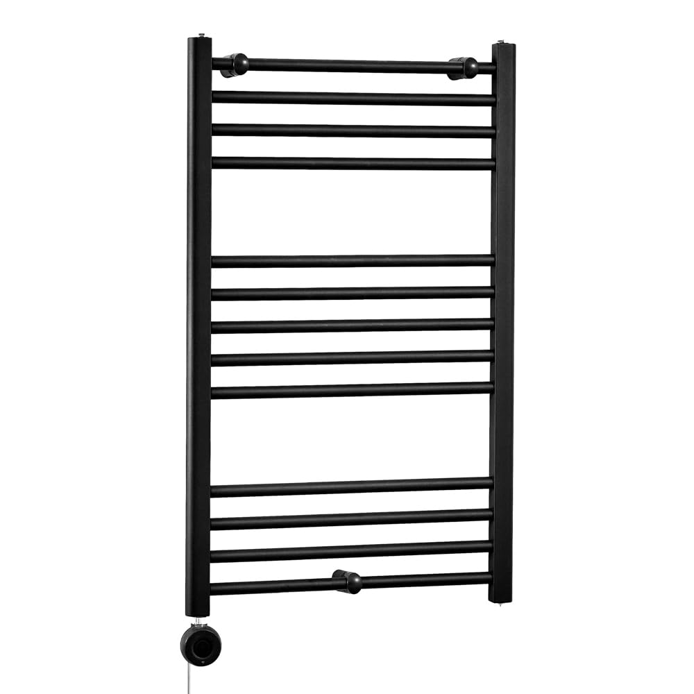 Milano Nero 600W Black Straight Bar Electric Heated Towel Rail ECOSO WiFi Element - 1000 x 600mm