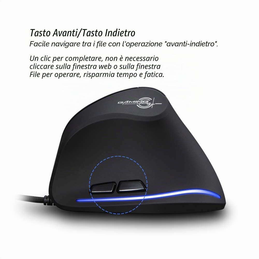 zelotes Mouse Verticale Cablata, 3200DPI,6 Pulsanti,Protegge Il Braccio,Illuminazione a LED,Design Ergonomico,Mouse con Filo Ottico USB per PC,Laptop,Mac,Nero
