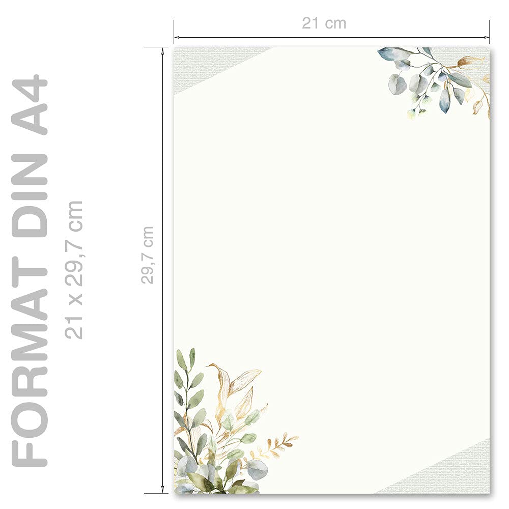 Carta da lettera decorata RAMI VERDI DIN A4 Fiori & Petali