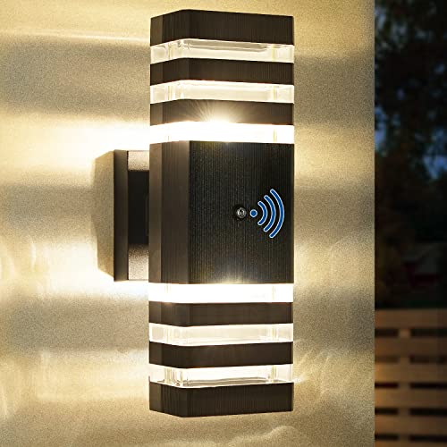 Delicavy Dusk To Dawn Sensor Outdoor Wall Lights Up Down Porch Lights Modern Exterior Light Fixtures Photocell Waterproof Black Aluminum Housing For Front Porch, Patio, Garage (Use Two E26 Bulbs) #TOP5