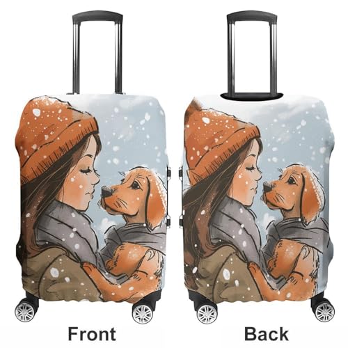 Girl Holding Dog Luggage Cover Protector Anti-Scratch Suitcase Cover Washable Luggage Covers Fits 19-21 Inch Luggage3